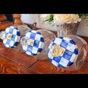 Blue and White Checkered Glass Jars